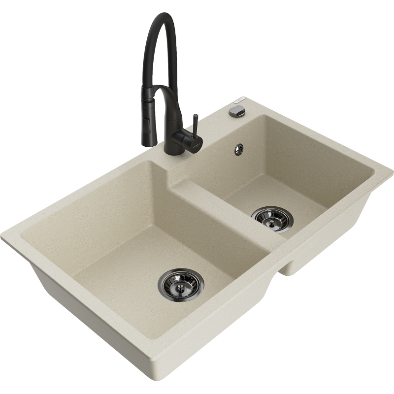 Mexen Tomas 2-kammioinen graniittikeittiöallas ja keittiöhana Aster, beige - 6516-69-73450-70-B