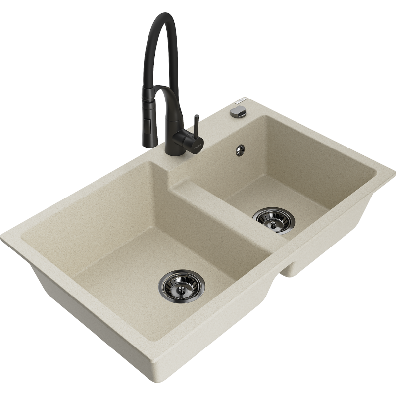 Mexen Tomas granitdiskho med 2 fack med köksblandare Aster, beige - 6516-69-73450-70-B