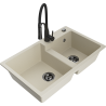 Mexen Tomas fregadero de granito de 2 compartimentos con grifo de cocina Aster, beige - 6516-69-73450-70-B