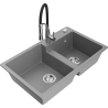 Mexen Tomas fregadero de granito de 2 compartimentos con grifo de cocina Aster, gris - 6516-71-73450-07
