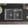 Mexen Tomas Granite 2-Bowl Kitchen Sink with Aster Tap, Grey - 6516-71-73450-07