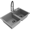 Mexen Tomas fregadero de granito de 2 compartimentos con grifo de cocina Aster, gris - 6516-71-73450-07-B
