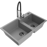 Mexen Tomas Granite Kitchen Sink 2-Bowl with Aster Tap, Grey - 6516-71-73450-07-B