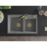 Mexen Tomas fregadero de granito de 2 compartimentos con grifo de cocina Aster, gris - 6516-71-73450-57-G
