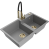 Mexen Tomas fregadero de cocina de granito de 2 compartimentos con grifo Aster, gris - 6516-71-73450-57-G