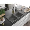 Mexen Tomas 2-chamber granite sink with kitchen faucet Aster, gray - 6516-71-73450-57-B