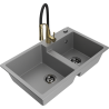 Mexen Tomas fregadero de granito de 2 compartimentos con grifo de cocina Aster, gris - 6516-71-73450-57-B