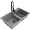 Mexen Tomas fregadero de granito de 2 compartimentos con grifo de cocina Aster, gris - 6516-71-73450-70-B