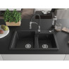 Mexen Tomas 2-Kammer-Granits Spüle mit Küchenarmatur Aster, schwarz/silber-metallic - 6516-73-73450-07