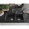 Mexen Tomas granite sink 2-bowl with Aster kitchen tap, black/silver metallic - 6516-73-73450-07