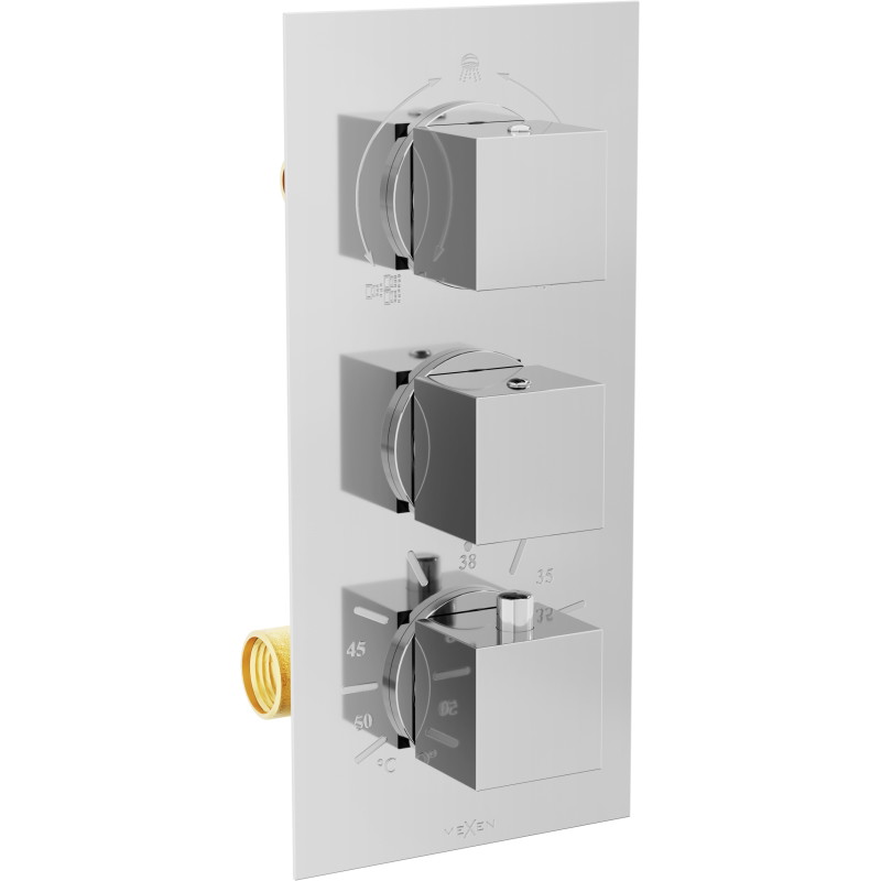 Mexen Cube termostaatiline vanni-dušisegisti, 3-väljundiga, kroom - 77503-00