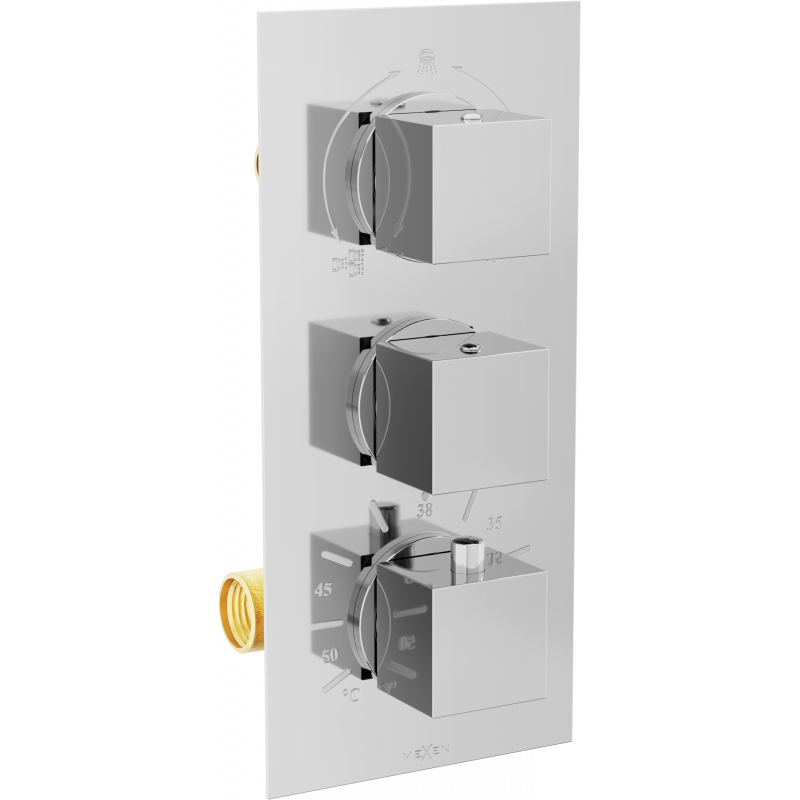 Mexen Cube thermostatische Wannen- und Brausearmatur 3-fach-Ausgang, Chrom - 77503-00