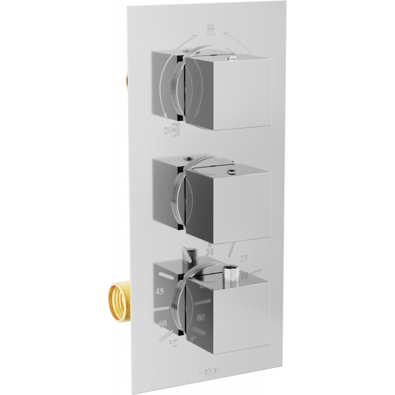 Mexen Cube thermostatische Wannen- und Duscharmatur 3-Ausgänge, Chrom - 77503-00