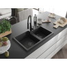 Mexen Tomas Granitspüle mit 2 Becken und Küchenarmatur Aster, schwarz/silber metallic - 6516-73-73450-70-B