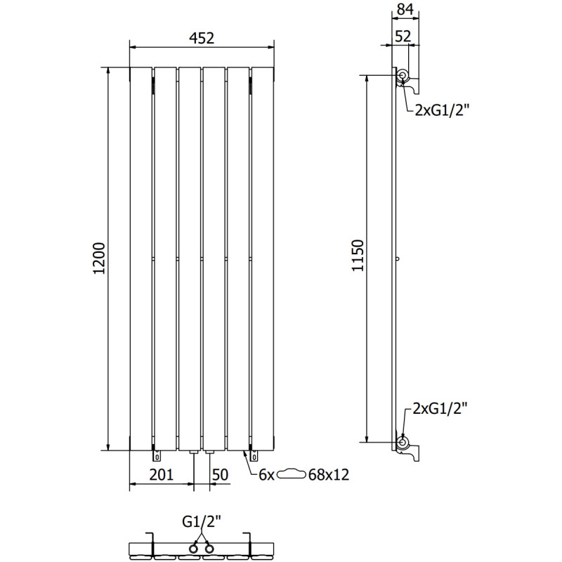 Mexen Boston dekoratiivne radiaator 1200 x 452 mm, 611 W, must - W213-1200-452-00-70