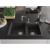 Mexen Tomas granite sink 2-bowl with Aster kitchen tap, black/gold metallic - 6516-75-73450-07