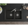 Mexen Tomas fregadero de granito de 2 senos con grifo de cocina Aster, negro/metálico dorado - 6516-75-73450-07