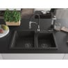 Mexen Tomas 2-bowl granite kitchen sink with Aster tap, black/gold metallic - 6516-75-73450-07-B