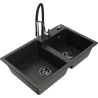 Mexen Tomas 2-bowl granite kitchen sink with Aster tap, black/gold metallic - 6516-75-73450-07-B