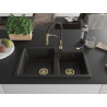 Mexen Tomas granitische gootsteen met 2 kamers en keukenmengkraan Aster, zwart/goud metallic - 6516-75-73450-57-G