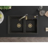 Mexen Tomas 2-komorige granieten gootsteen met keukenkraan Aster, zwart/goud metallic - 6516-75-73450-57-G