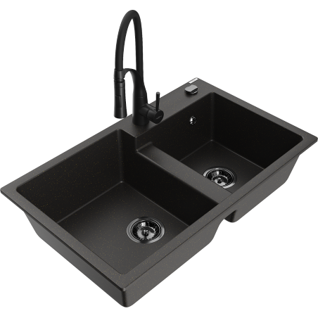 Mexen Tomas granitno pomivalno korito z 2 komorama s kuhinjsko armaturo Aster, črno/zlati metallic - 6516-75-73450-70-B