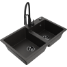 Mexen Tomas lavello in granito a 2 vasche con miscelatore da cucina Aster, nero/oro metallico - 6516-75-73450-70-B