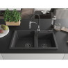 Mexen Tomas fregadero de granito de 2 compartimentos con grifo de cocina Aster, negro moteado - 6516-76-73450-07-B