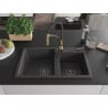 Mexen Tomas granite kitchen sink 2-bowl with Aster tap, black speckled - 6516-76-73450-57-B