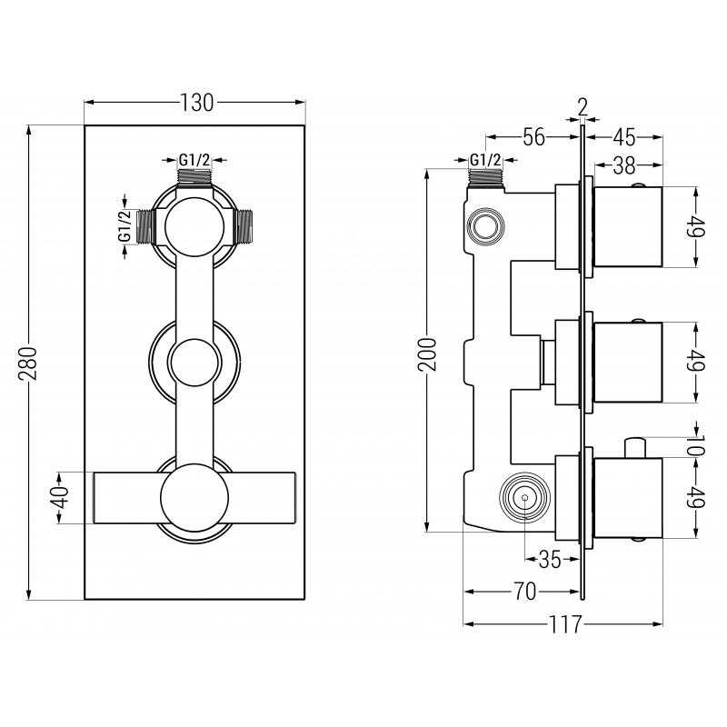 Mexen Cube termostatesche Buedbidde-Duscharmatur mat 3 Ausgäng, Chrom - 77503-00