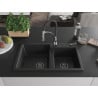 Mexen Tomas granite sink 2-bowl with Aster kitchen tap, black - 6516-77-73450-07-B