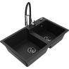 Mexen Tomas fregadero de granito de 2 compartimentos con grifo de cocina Aster, negro - 6516-77-73450-07-B