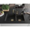 Mexen Tomas granitische dubbele spoelbak met keukenmengkraan Aster, zwart - 6516-77-73450-57-G