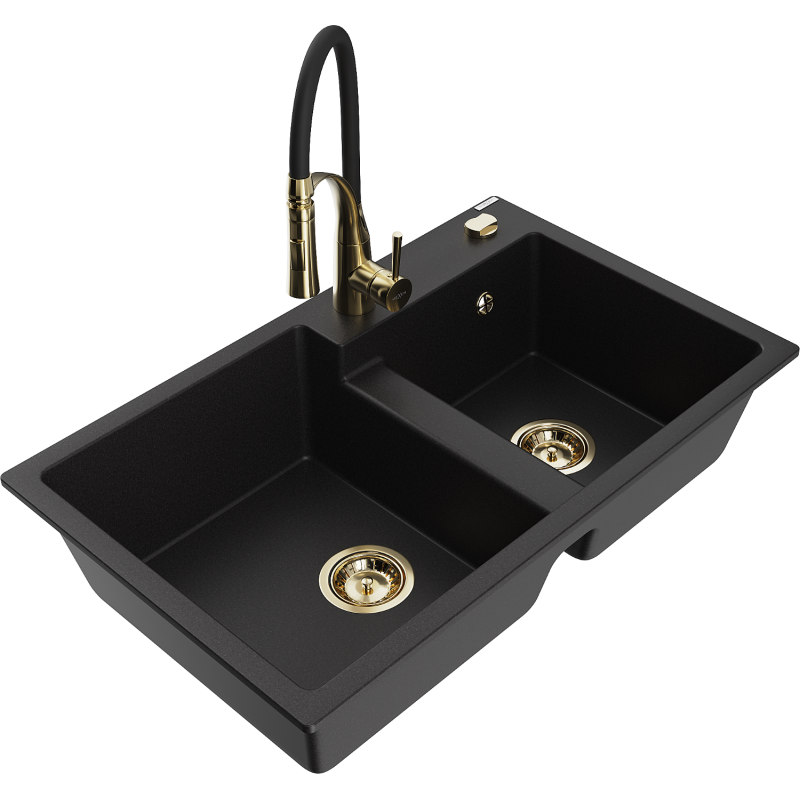 Mexen Tomas 2-Komponenten Granitt Spullsteen mat Kichenhahn Aster, schwaarz - 6516-77-73450-57-G