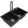 Mexen Tomas Granite 2-Bowl Sink with Aster Kitchen Tap, Black - 6516-77-73450-57-G
