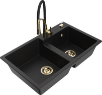 Mexen Tomas fregadero de granito de 2 senos con grifo de cocina Aster, negro - 6516-77-73450-57-G