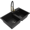 Mexen Tomas fregadero de granito de 2 senos con grifo de cocina Aster, negro - 6516-77-73450-57-B