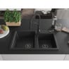 Mexen Tomas granite sink 2-bowl with Aster kitchen tap, black - 6516-77-73450-70-B