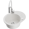 Mexen Kevin granite kitchen sink 1-bowl with drainer and Aster kitchen faucet, white - 6517-20-73450-02