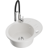 Mexen Kevin 1-bowl granite sink with drainer and Aster kitchen faucet, white - 6517-20-73450-07