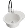 Mexen Kevin fregadero de granito de 1 compartimento con escurridor y grifo de cocina Aster, blanco - 6517-20-73450-07