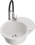 Mexen Kevin 1-bowl granite sink with drainer and Aster kitchen faucet, white - 6517-20-73450-07