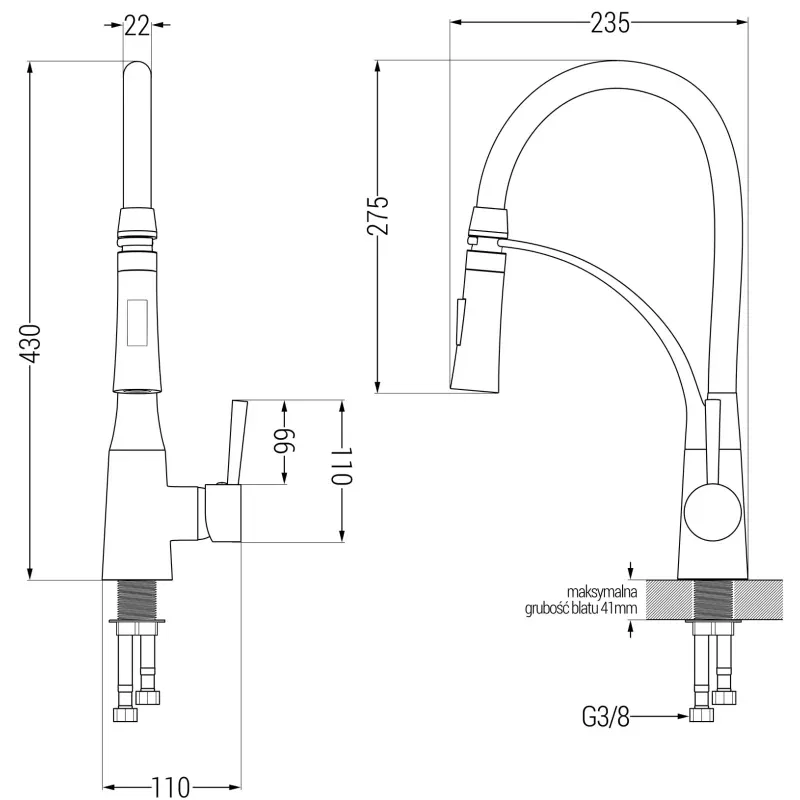 Mexen Kevin granieten spoelbak met 1 bak, afdruiprek en keukenmengkraan Aster, wit - 6517-20-73450-07