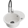 Mexen Kevin 1-bowl granite kitchen sink with drainer and Aster faucet, white - 6517-20-73450-07-B