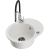 Mexen Kevin granite sink single-bowl with drainer and Aster kitchen tap, white - 6517-20-73450-07-B