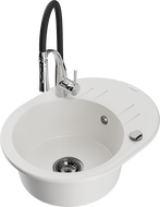 Mexen Kevin 1-bowl granite kitchen sink with drainer and Aster faucet, white - 6517-20-73450-07-B