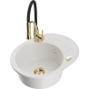 Mexen Kevin fregadero de granito de 1 cuenco con escurridor y grifo de cocina Aster, blanco - 6517-20-73450-57-G