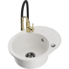 Mexen Kevin granite kitchen sink 1-bowl with drainer and Aster kitchen tap, white - 6517-20-73450-57-B