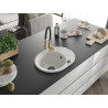 Mexen Kevin granitische gootsteen met 1 bak, afdruiprek en keukenmengkraan Aster, wit - 6517-20-73450-57-B