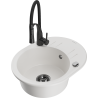 Mexen Kevin fregadero de granito de 1 compartimento con escurridor y grifo de cocina Aster, blanco - 6517-20-73450-70-B
